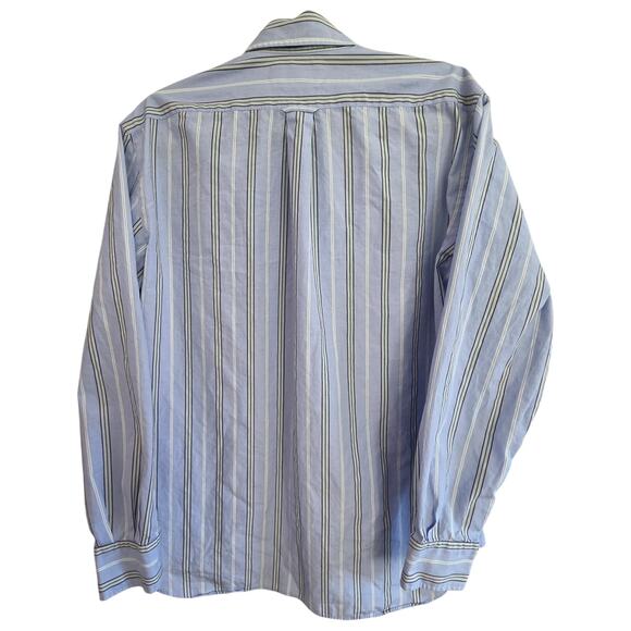 Faconnable Club Dress Shirt Men's L 100% Cotton Blue Green Stripe Preppy - Picture 3 of 9